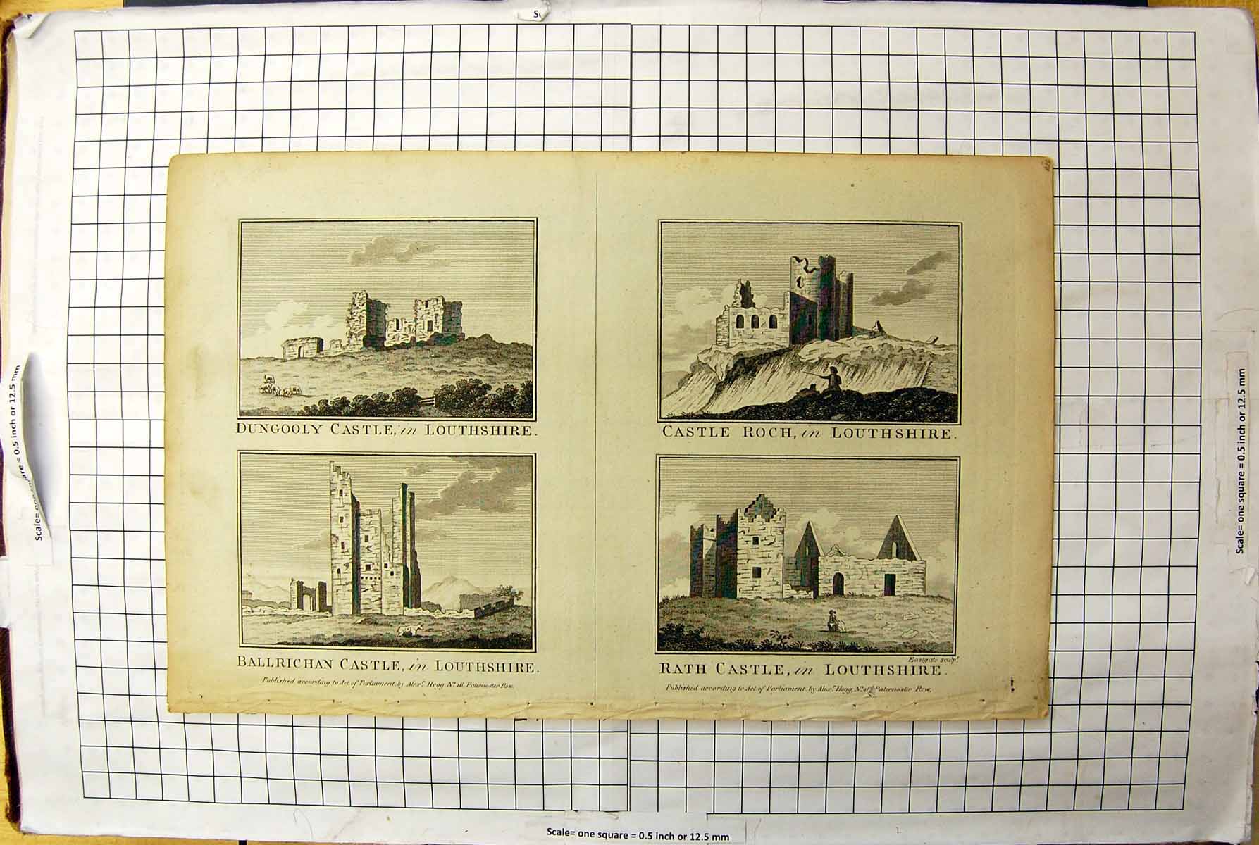 Antique Print Dungooly Castle Louthshire Roch Ballrichan Rath Architecture