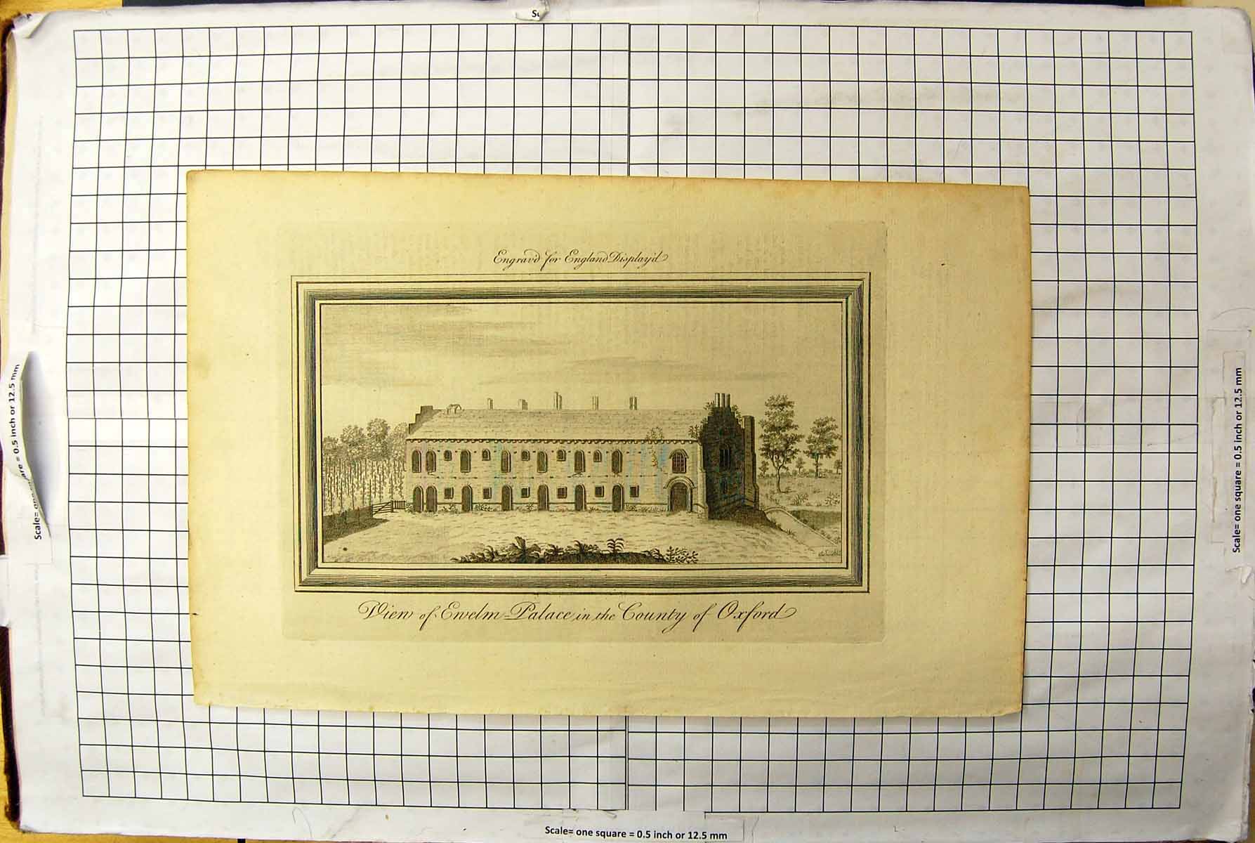 Old Print Engraving View Ervelm Palace County Oxford England Architecture