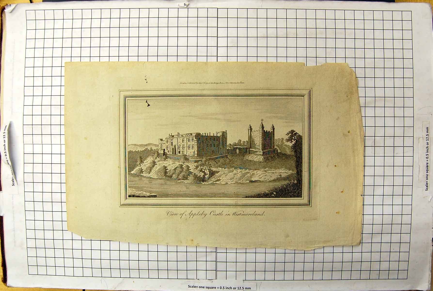 Old Print Engraving View Appleby Castle Westmoreland England Architecture