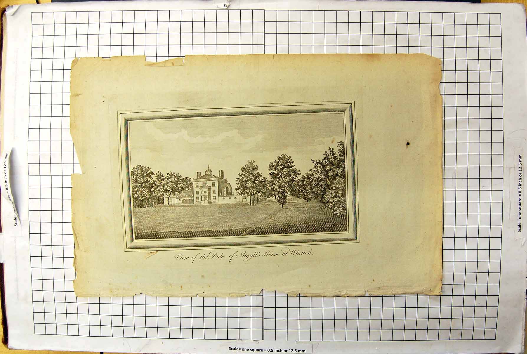 Antique Print Engraving View Duke Argyll House Whitton England Architecture