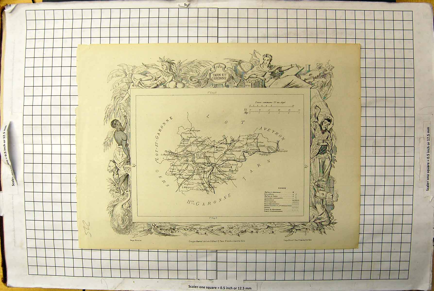 Old Antique Print Map France Aveyron Garonne Tarn Montauban Draguignan