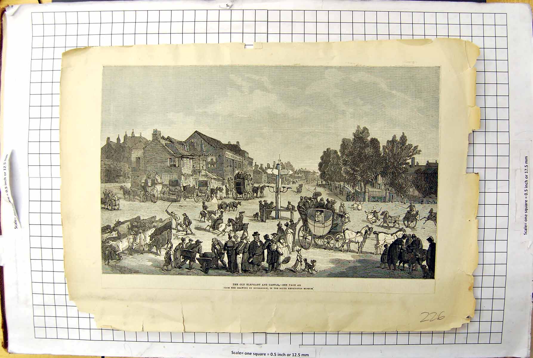 Old Print Elephant Castle Street Scene Masons Strike Law Courts Royal J