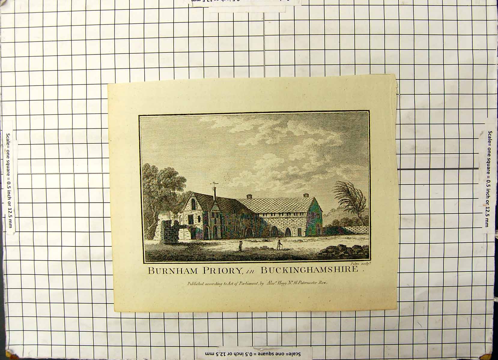 Original Old Antique Print Burnham Priory Buckinghamshire Peltro