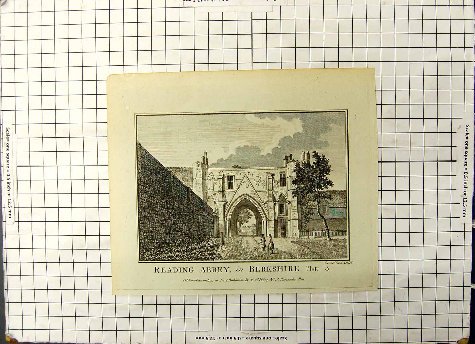 Original Old Antique Print Reading Abbey Berkshire Rennson