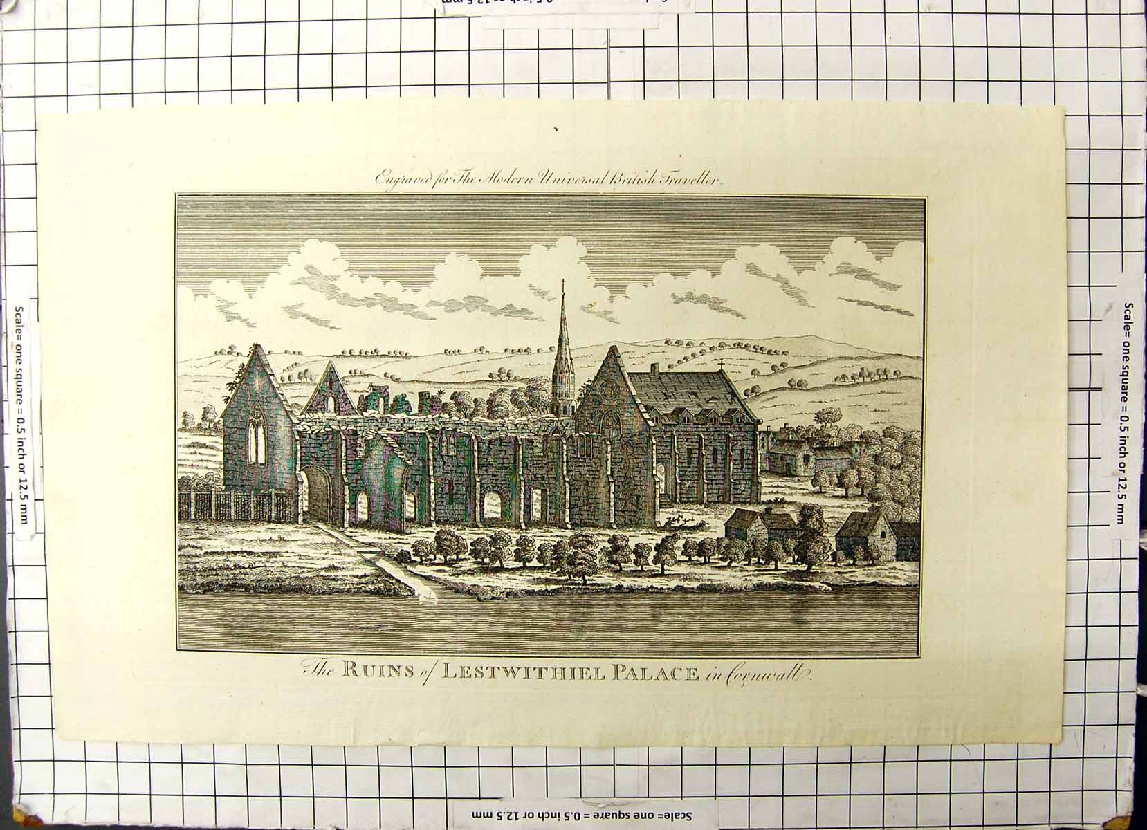 Antique Print Lestwithiel Palace Ruins Cornwall Universal British Traveller