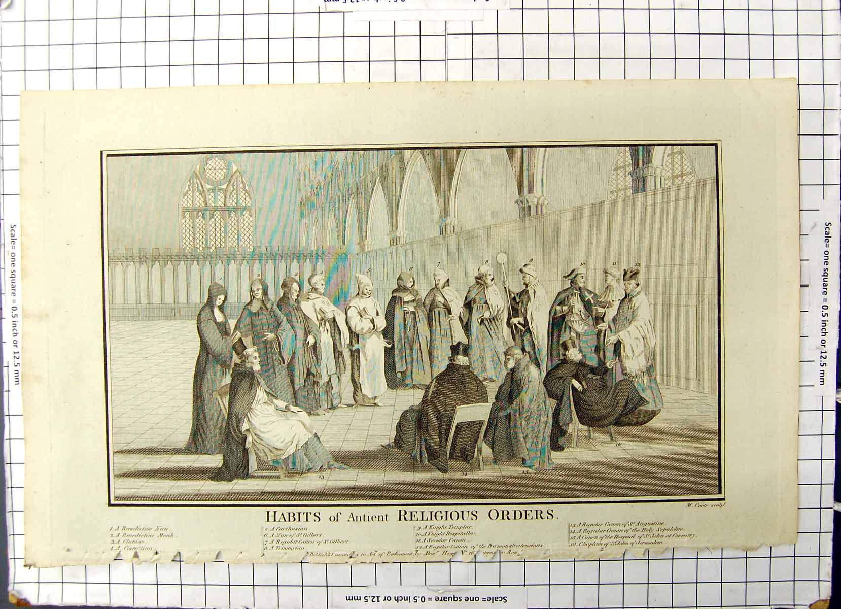 Antique Old Print Habits Antient Religious Orders Coote Canon Knight Nun Monk