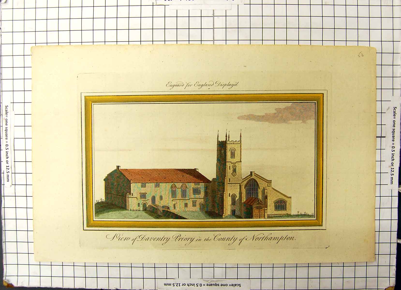Original Old Antique Print Colour View Daventry Priory In Northampton Ref.2