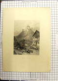 Original Old Antique Print Braubach On The Rhine Leitch Topham
