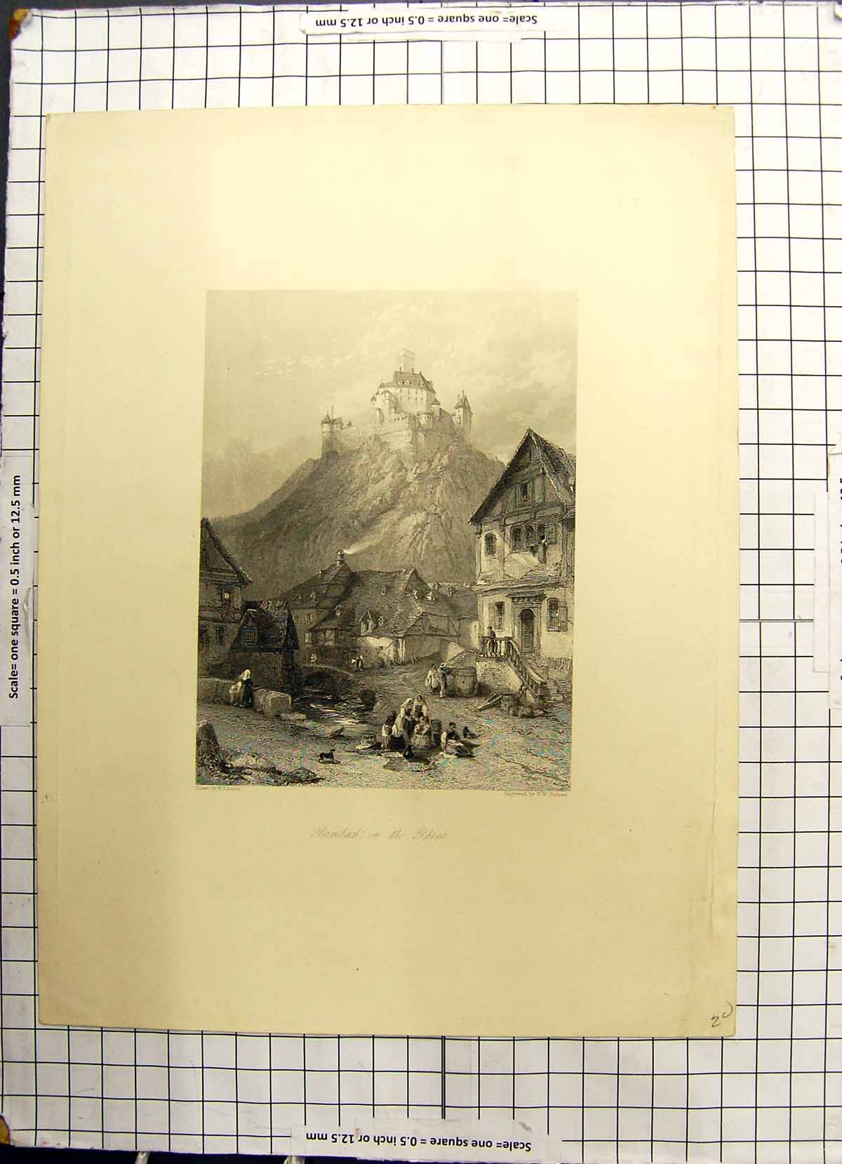 Original Old Antique Print Braubach On The Rhine Leitch Topham
