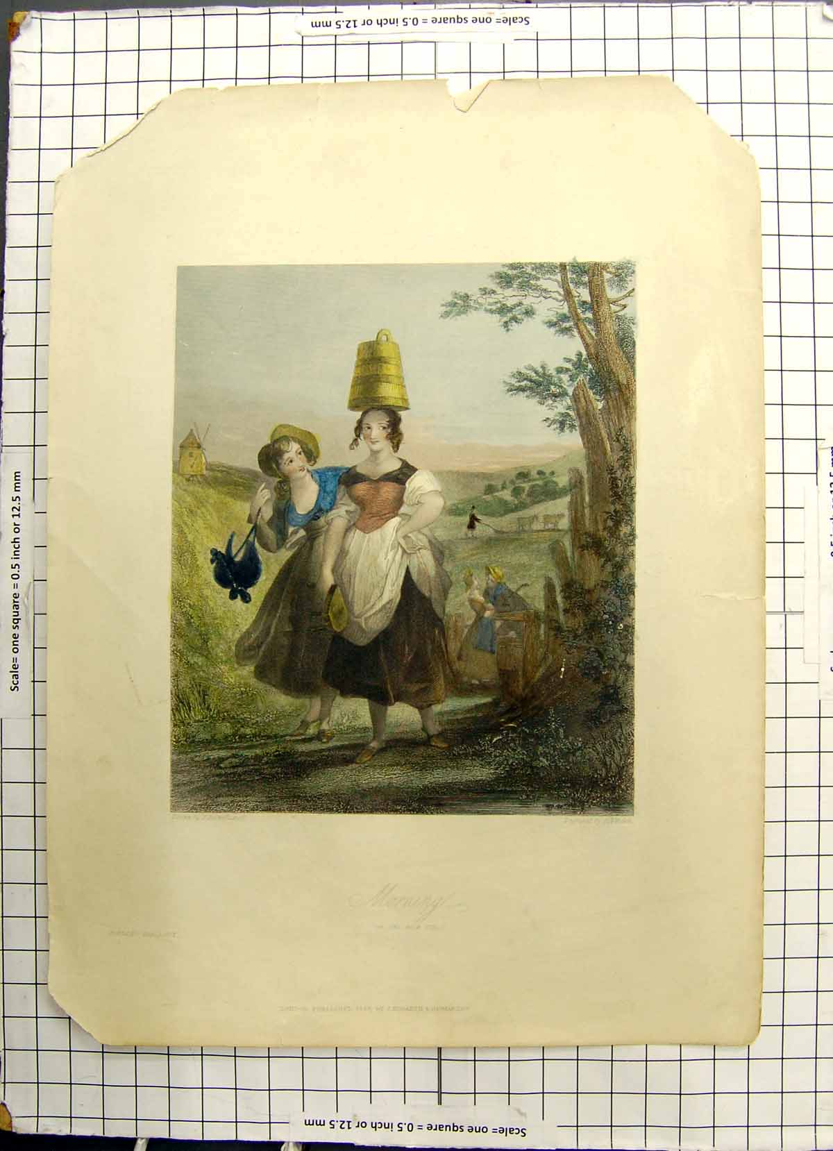 Original Old Antique Print Colour Morning Milk Girls 1846 Stephanoff Finden