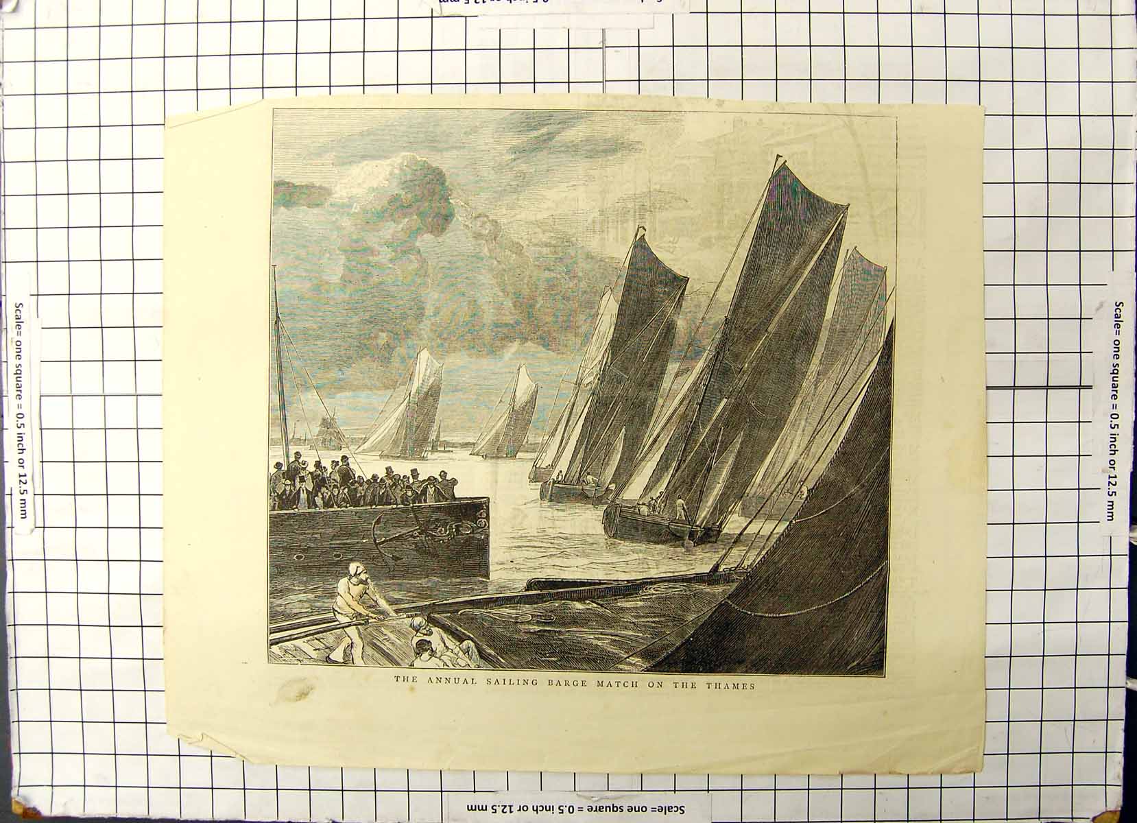 Old Antique Print Annual Sailing Barge Match On The Thames Yachts Boats