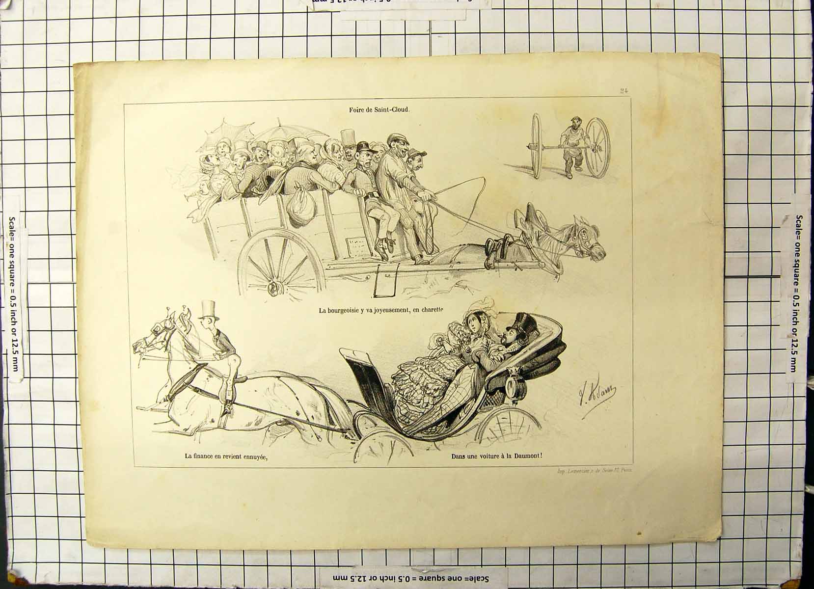 Old Antique Print French Foire De Saint Cloud Bourgeoisie Finance Voiture