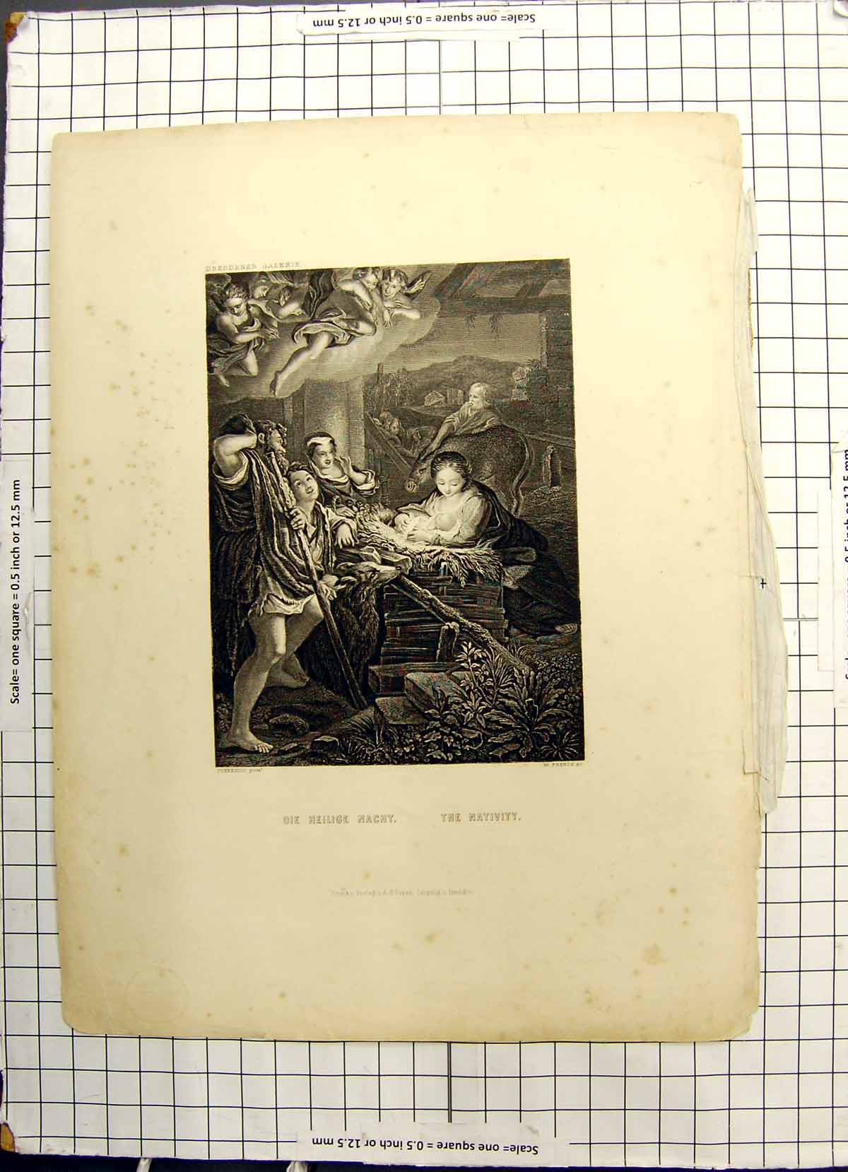 Original Old Antique Print Die Heilige Nacht The Nativity Correggio French