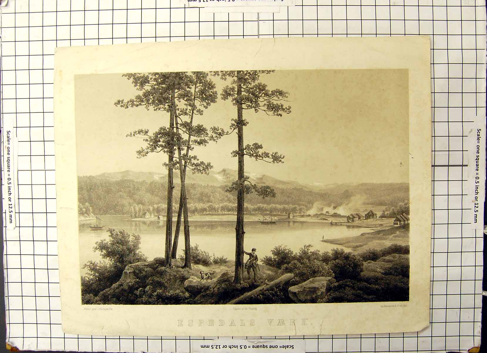 Original Old Antique Print Espedals Vaerk Tonsberg Forbes Hellesen Baerentzen