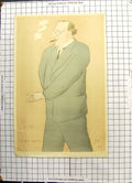 Old Print Colour Man Smoking Cigar Glasses Blue Suit Vincent Brooks 1931 20th
