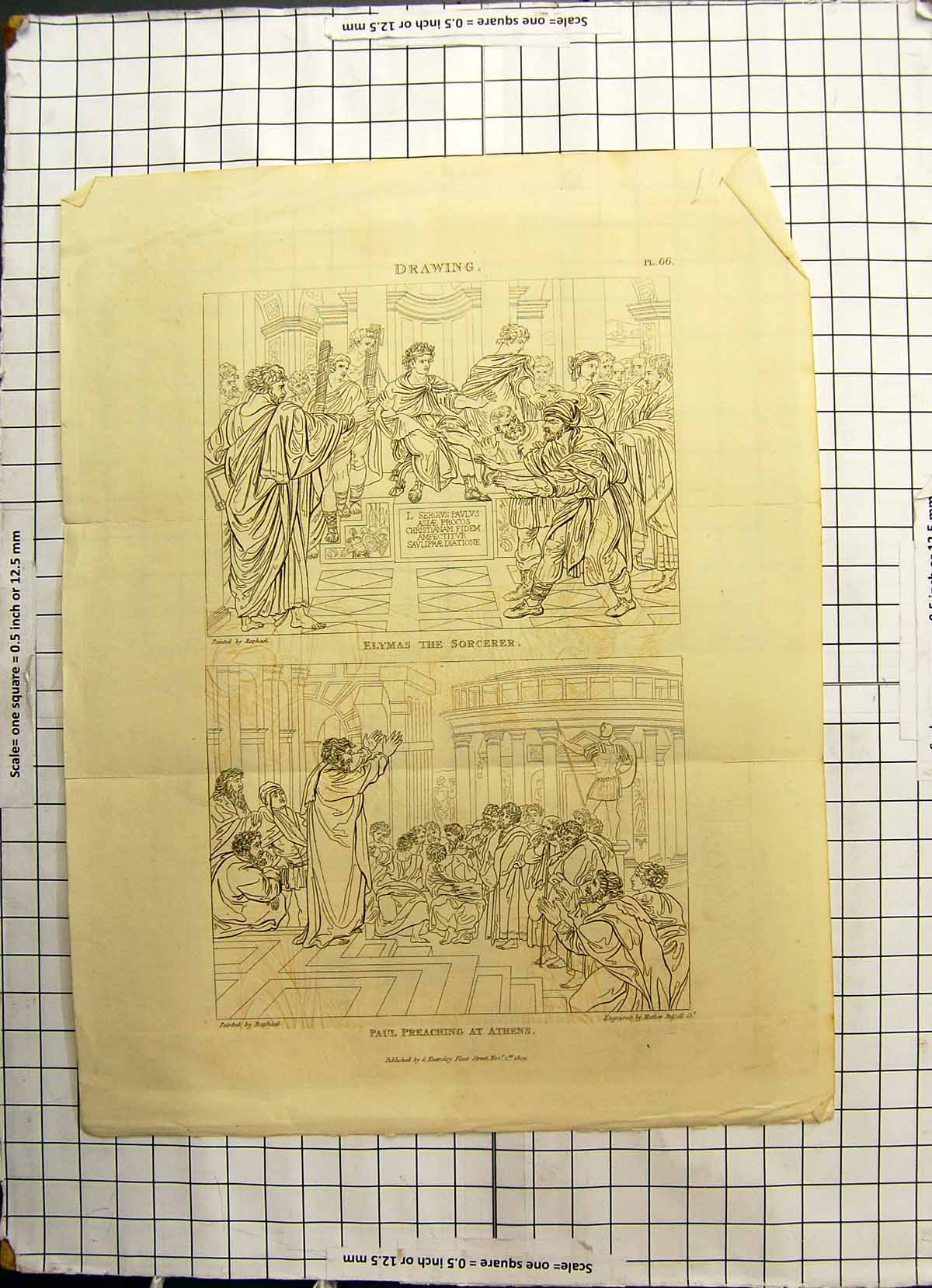 Antique Old Print Drawing Elymas The Sorcerer Paul Preaching At Athens 1809