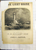 Original Old Antique Print Lighthouse Bellamy Hatton Butler Piano Manufactory