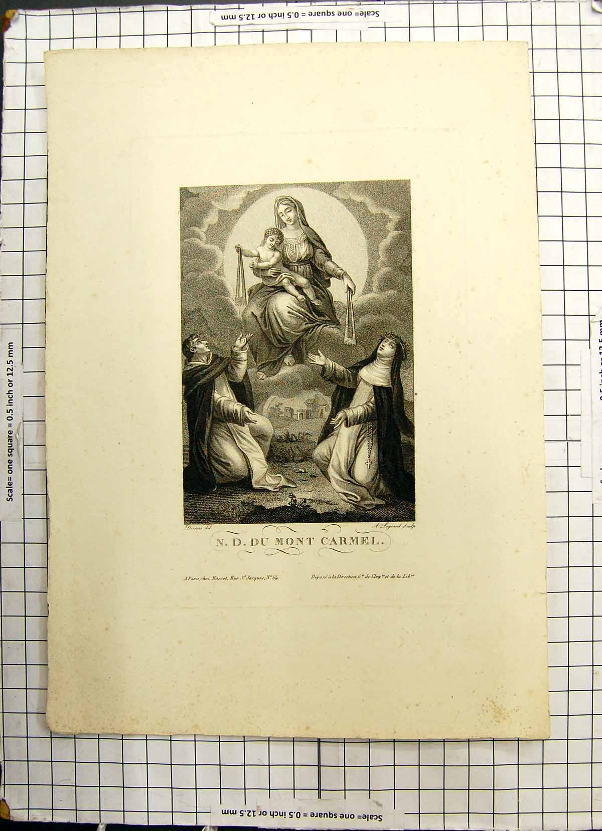 Original Old Antique Print Mont Carmel Woman Child Man French Jacques 20th