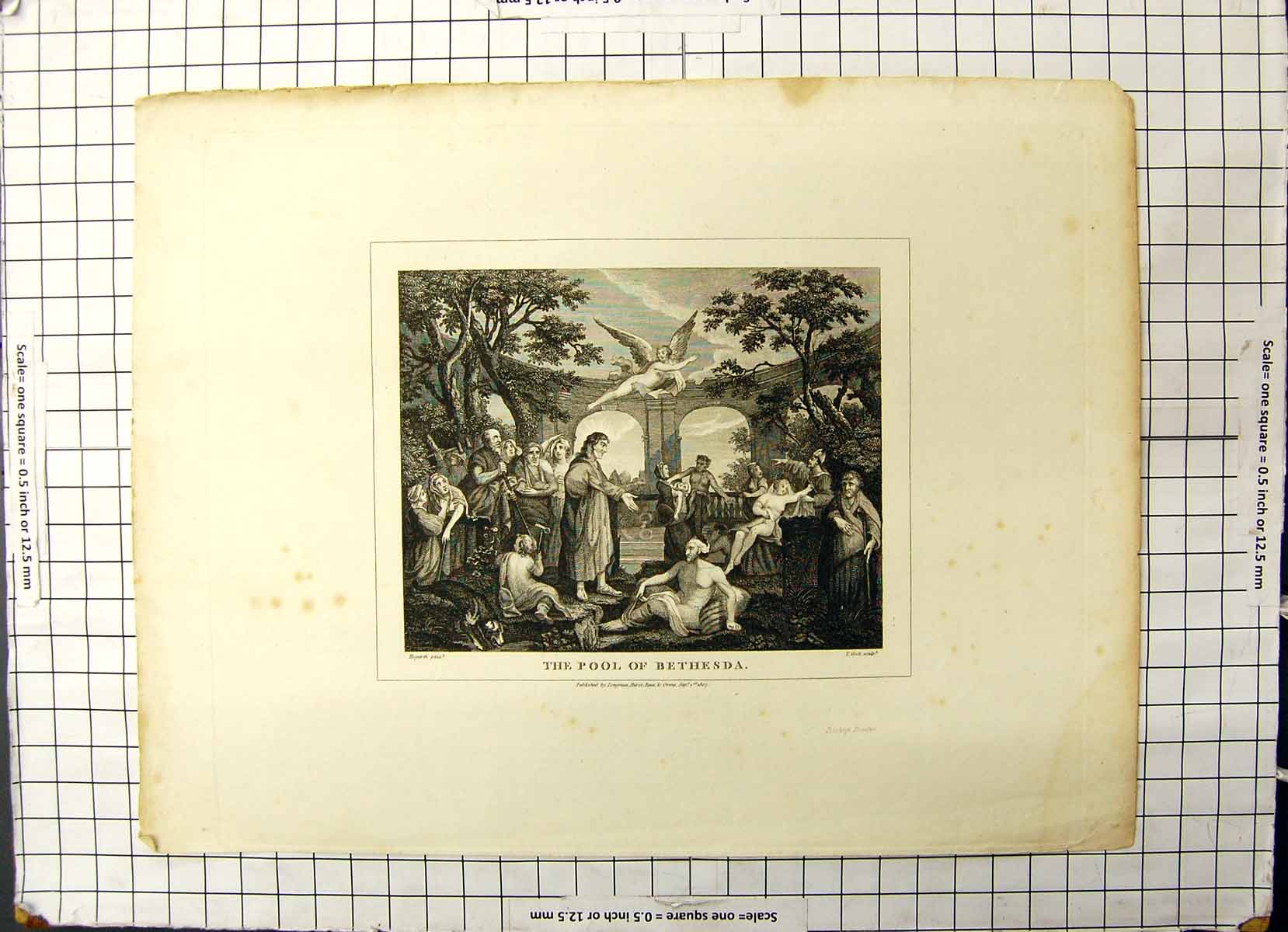 Original Old Antique Print The Pool Bethesda Hogarth Cook Bishop 1807 19th