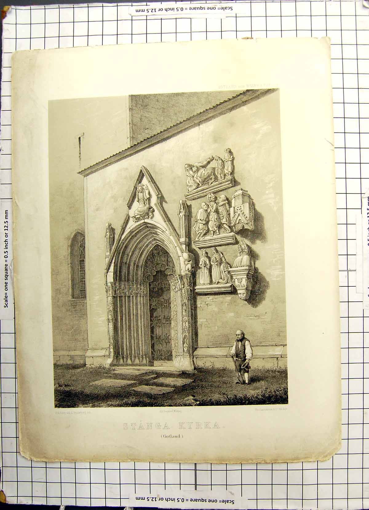 Original Old Antique Print Stanga Kyrka Gotland Vesterberg Baerentzen Sweden
