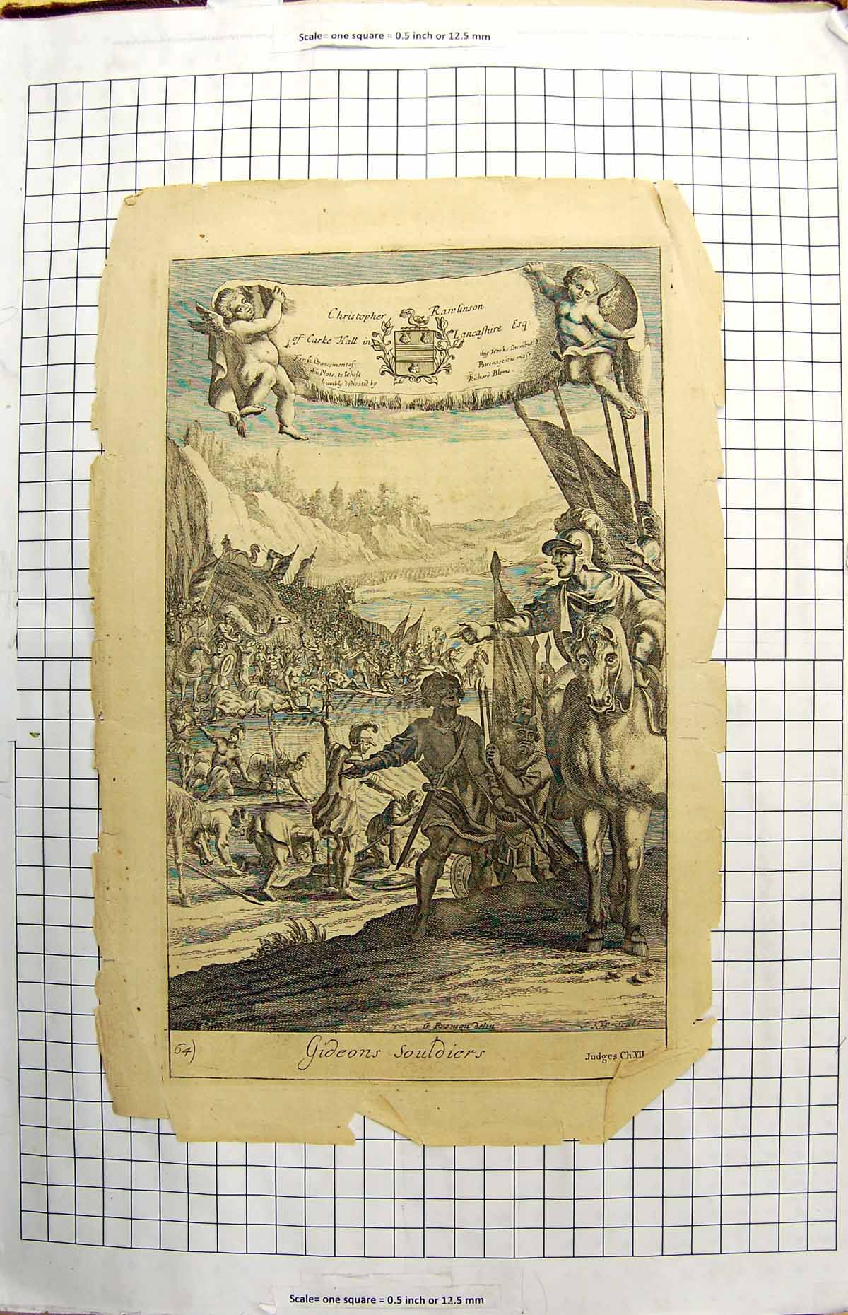 Original Old Antique Print Gideons Siers Christopher Rawlinson