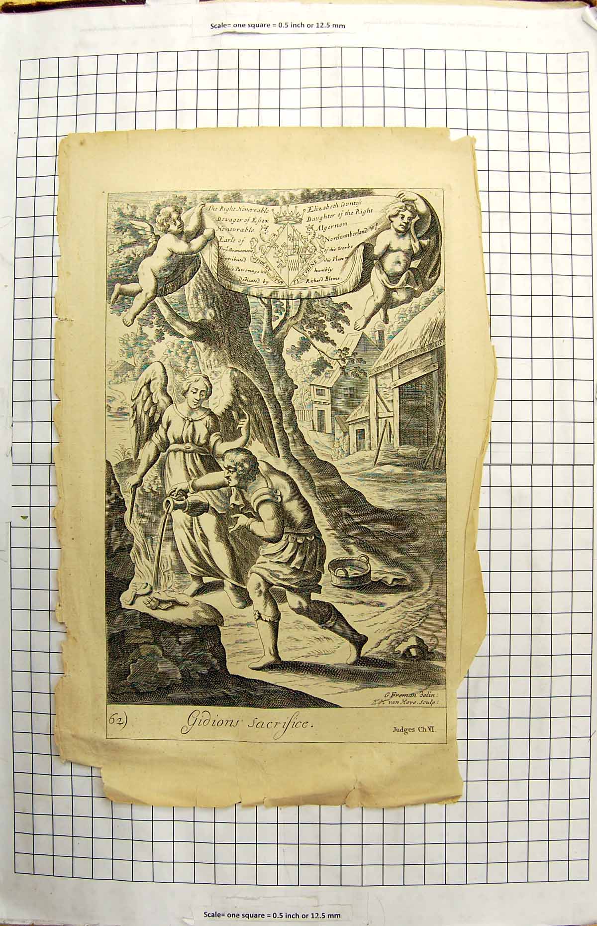 Original Old Antique Print Gidions Sacrifice Richard Blome Earl Northumberland