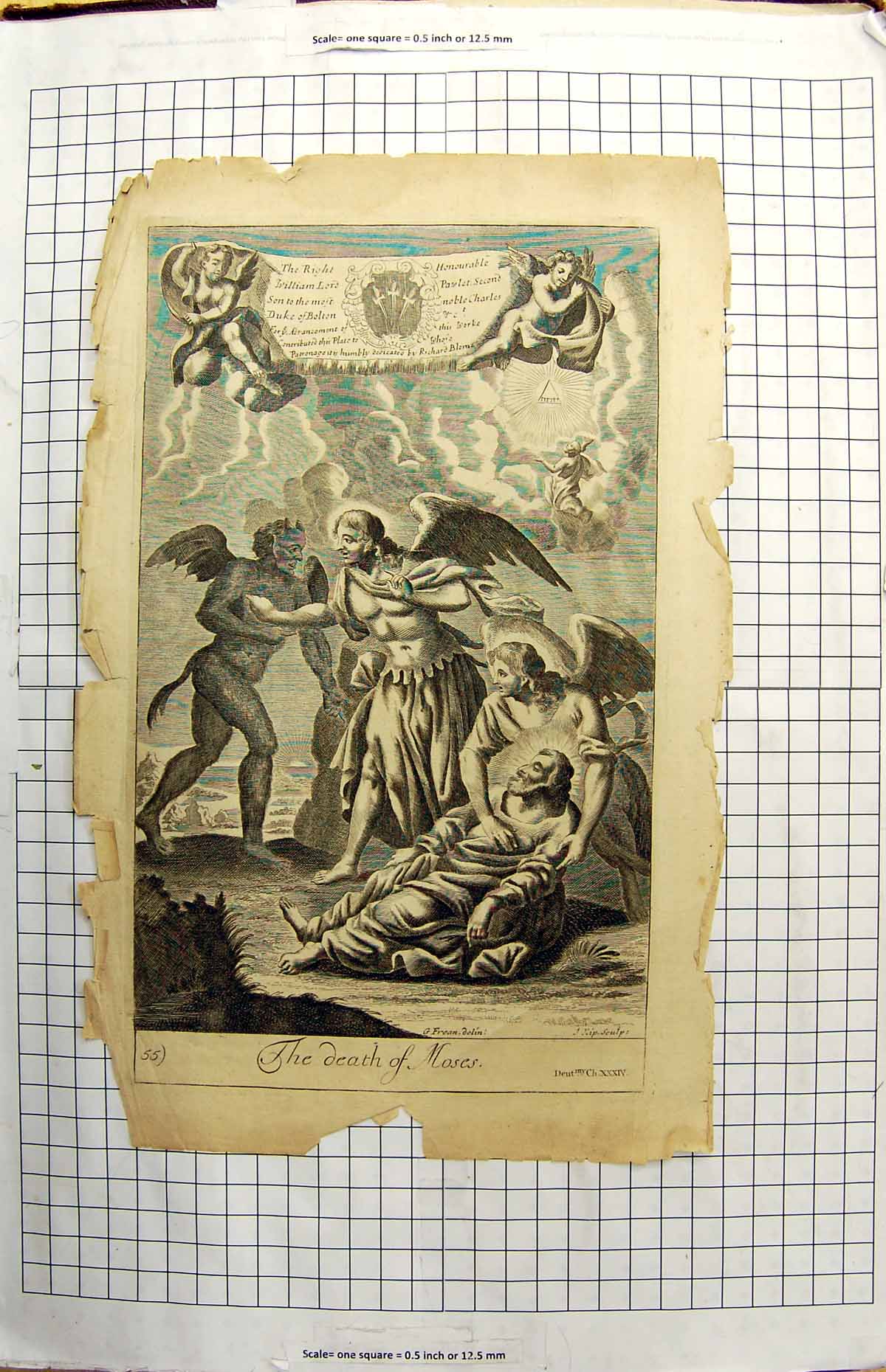 Original Old Antique Print Scene Death Moses Duke Bolton Richard Blome Fragile