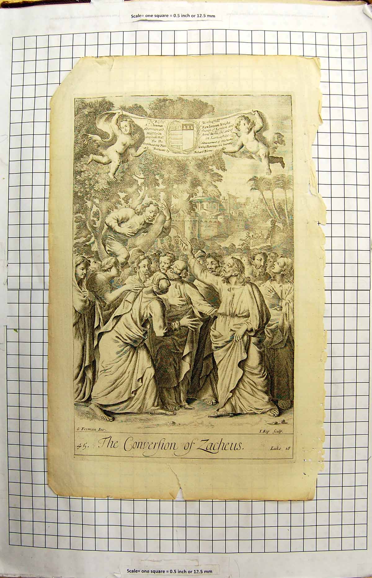 Original Old Antique Print Scene Conversion Zacheus Richard Blome