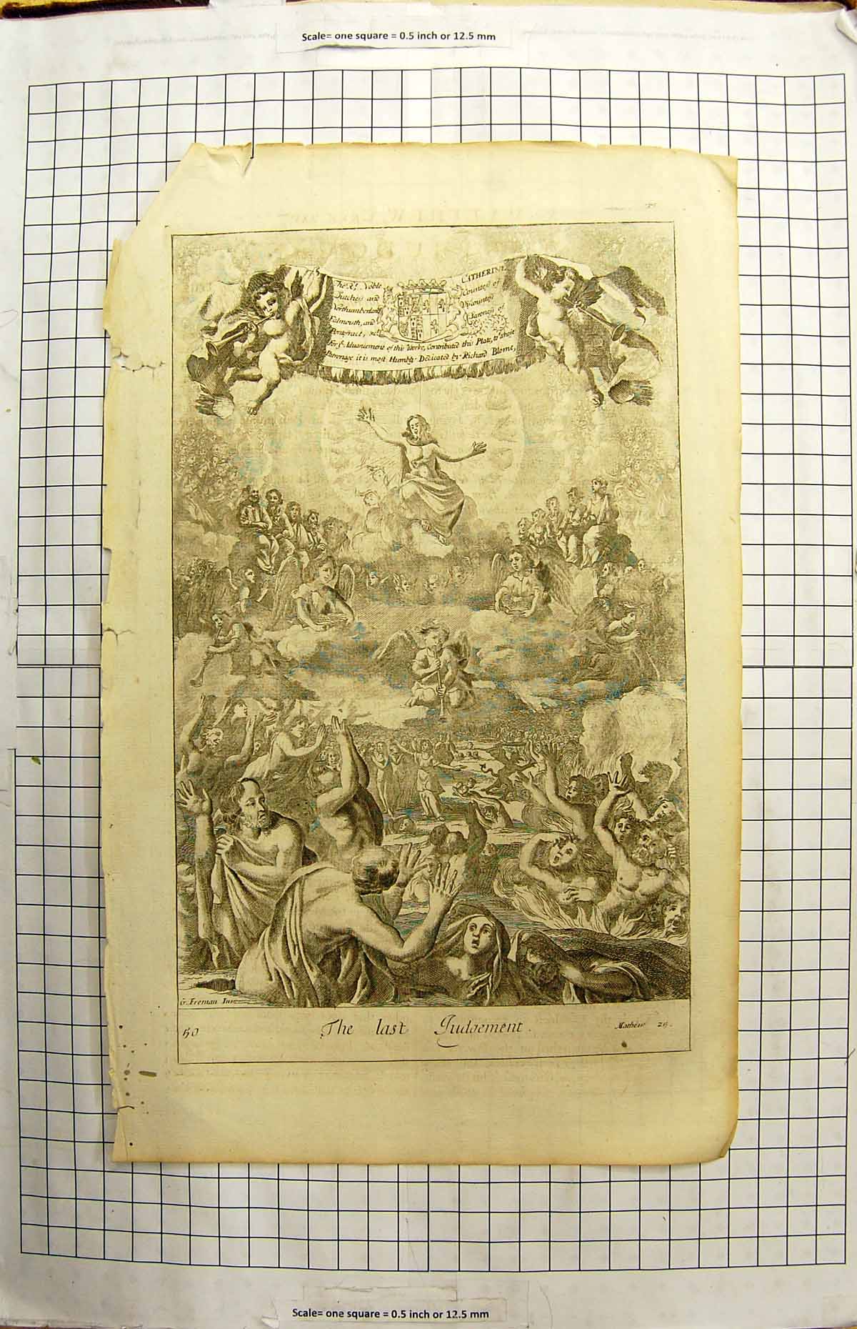 Original Old Antique Print Scene Last Judgement Catherine Richard Blome