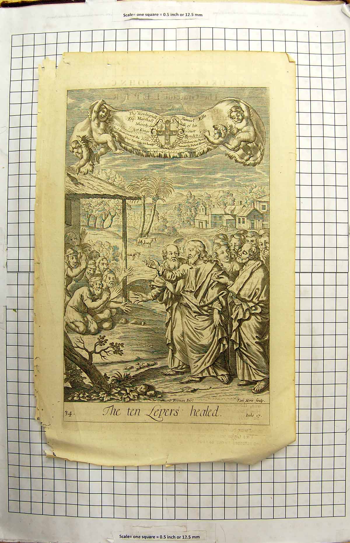 Original Old Antique Print Scene Ten Lepers Healed Richard Blome