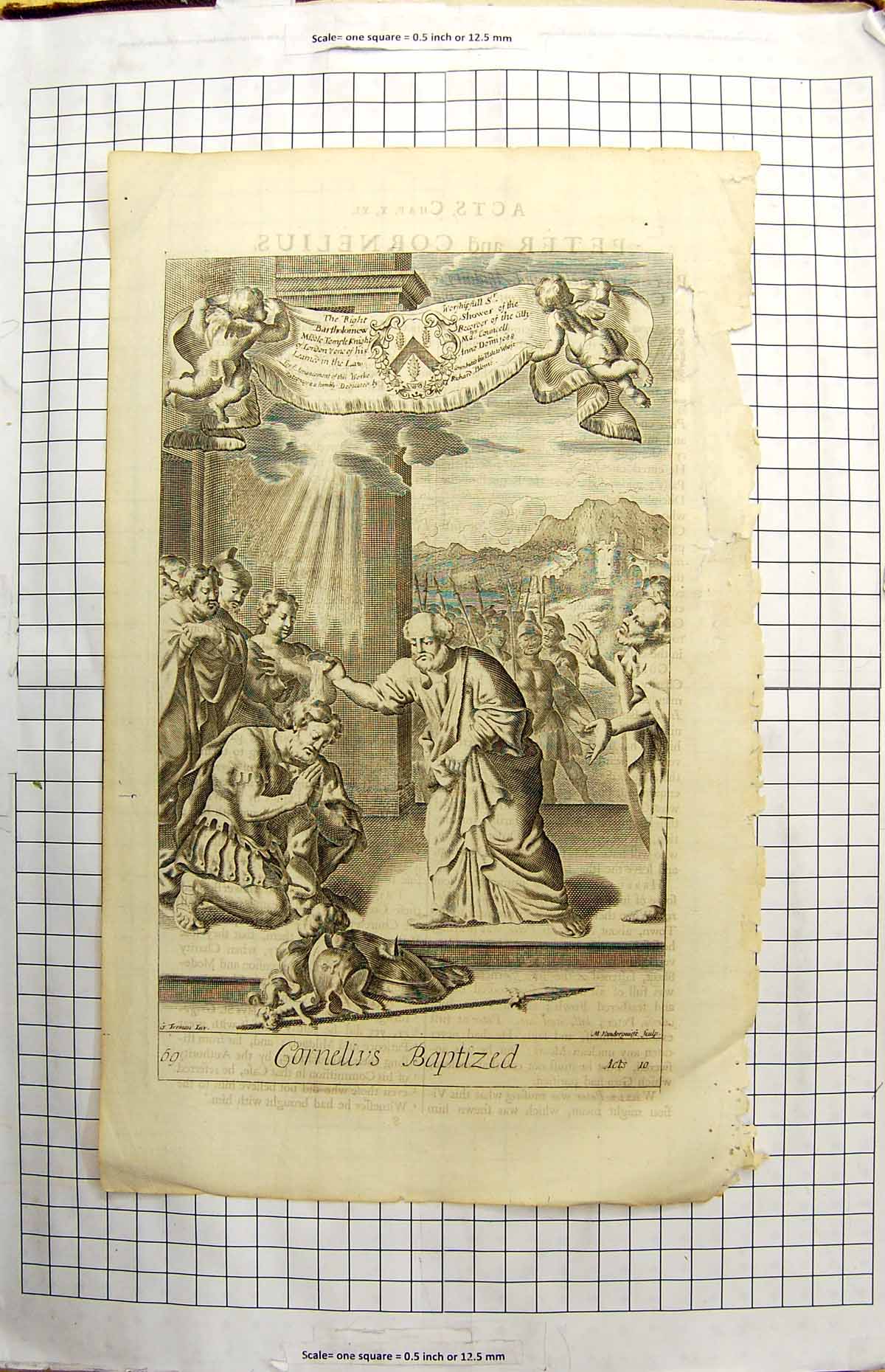 Original Old Antique Print Scene Cornelius Baptized Richard Blome