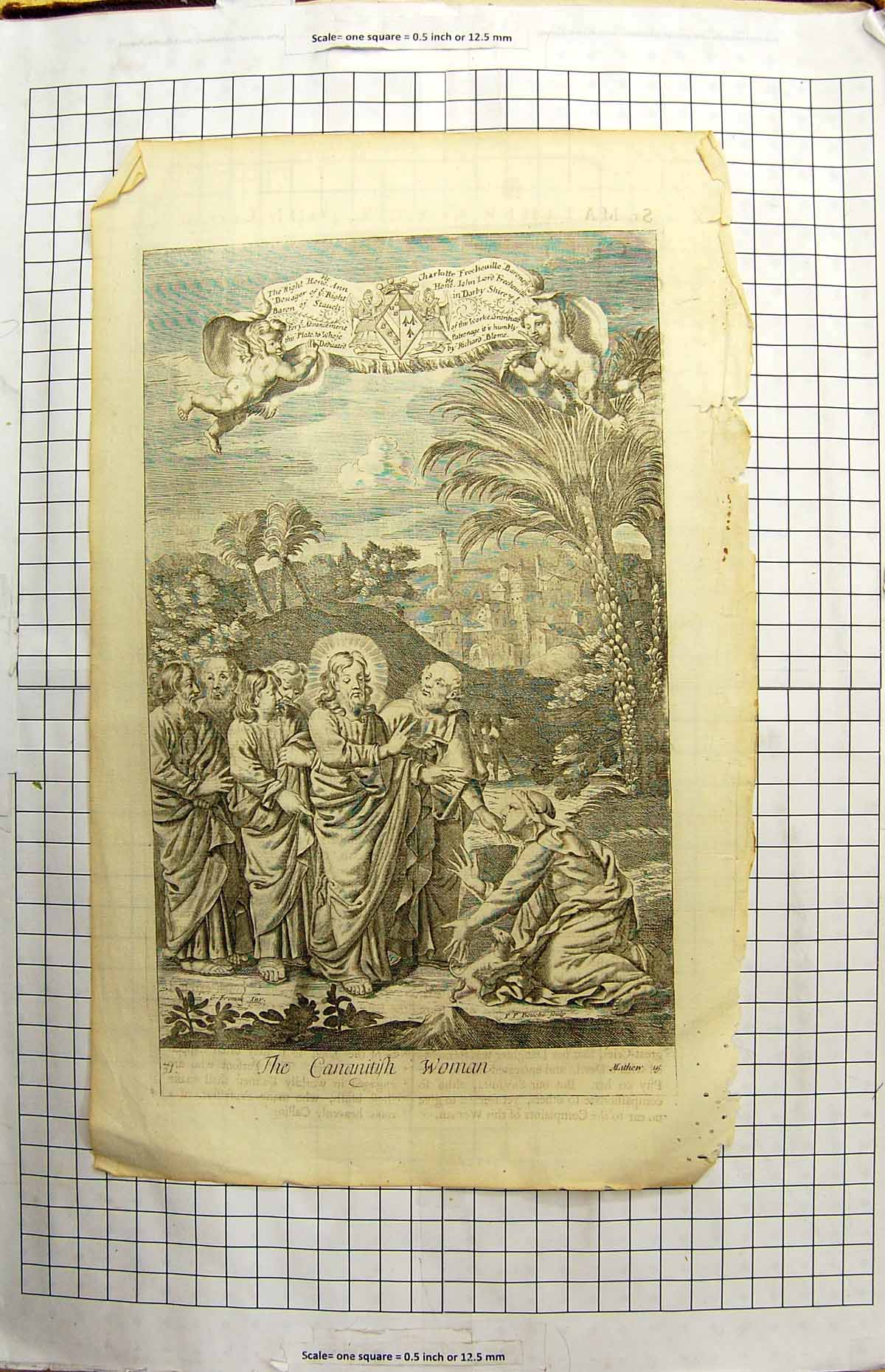 Original Old Antique Print Scene Cananityh Woman Religion Richard Blome