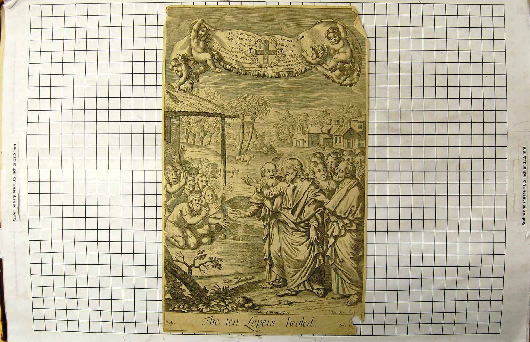 Original Old Antique Print Ten Lepers Healed Sick People Richard Blome