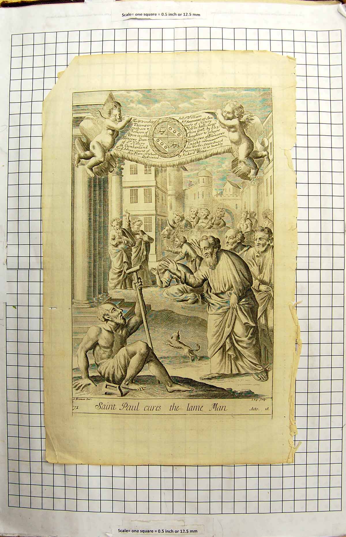 Original Old Antique Print Saint Paul Cures Lame Man Sick People Richard Blome