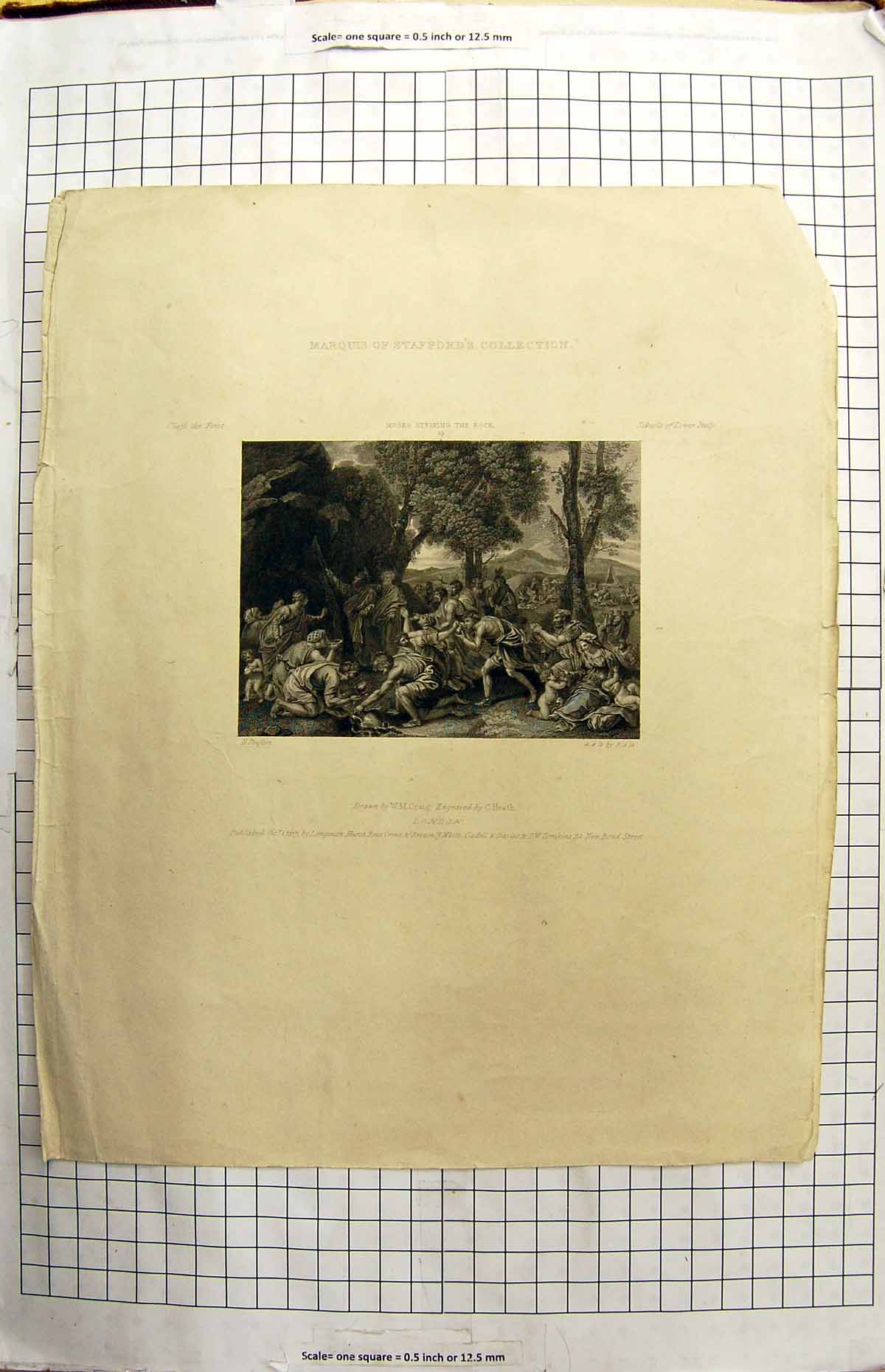 Old Print Scene Moses Striking The Rock Marquis Stafford Collection 1817 19th