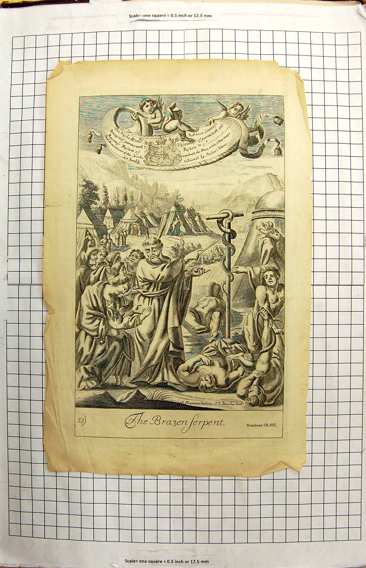 Antique Old Print Scene Brazen Serpent Snake Religious Ceremony Richard Blome
