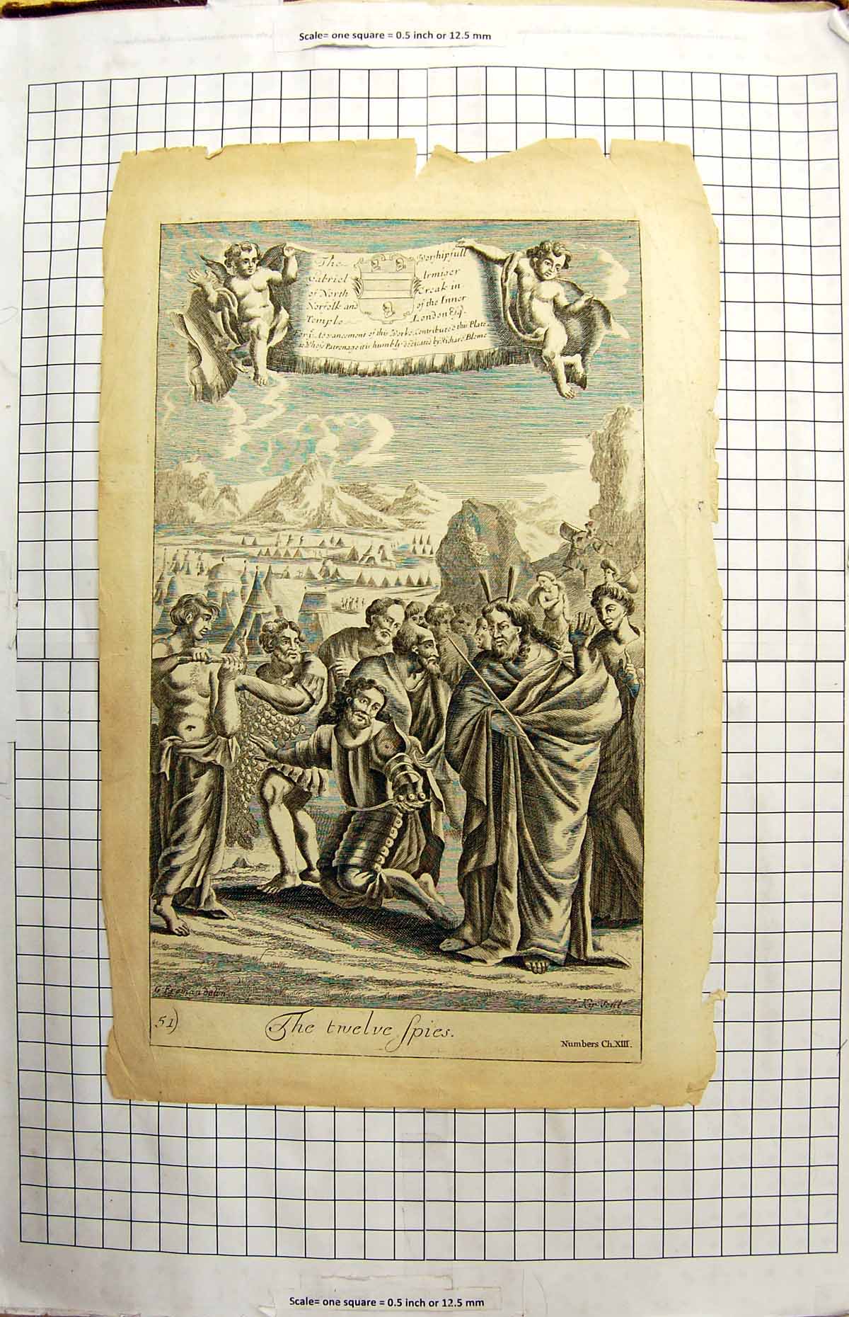 Old Antique Print Religion Twelve Spies Men Camp Mountains Richard Blome
