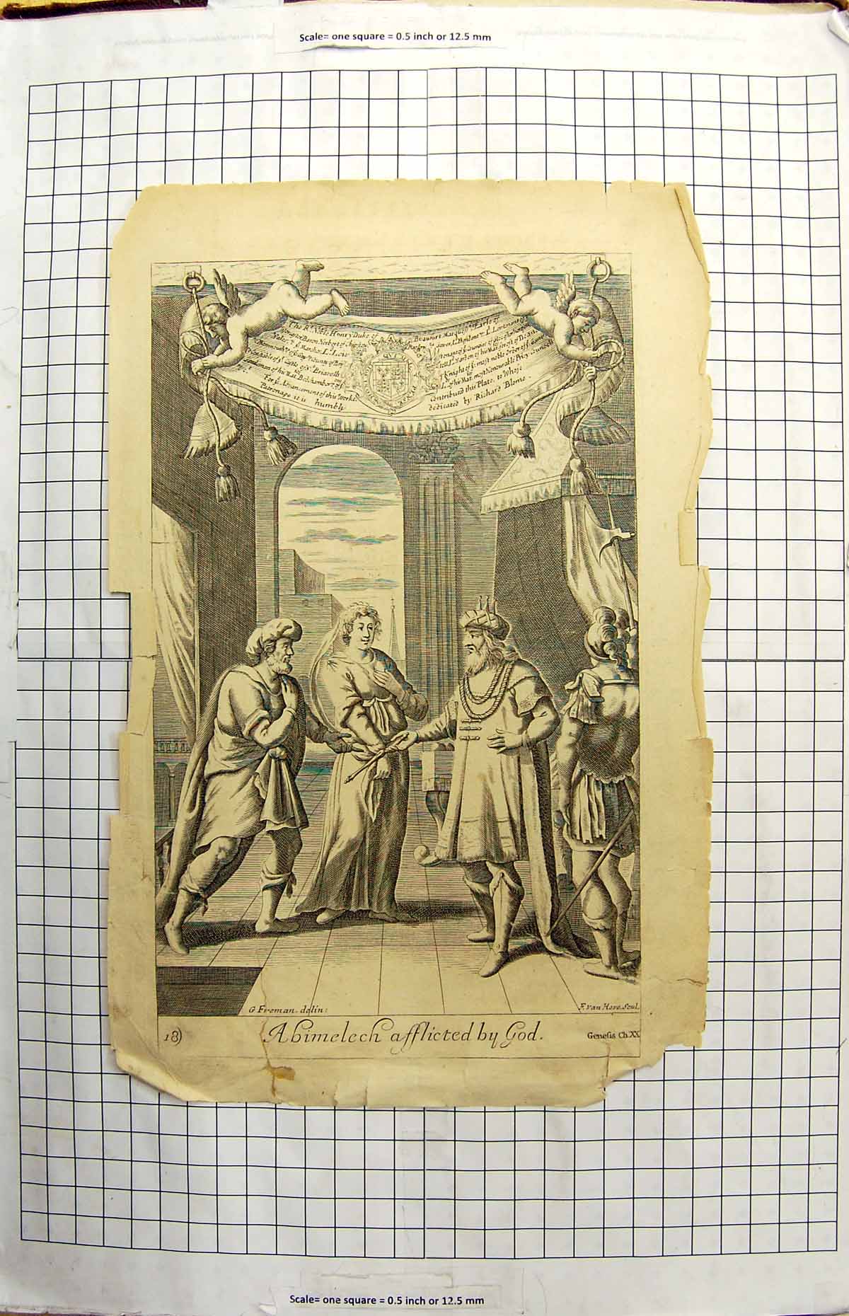 Antique Old Print Bimelech Afflicted By God Religious Ceremony Richard Blome