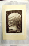 Antique Old Print View Underneath North Parade Bridge River Houses Mountains