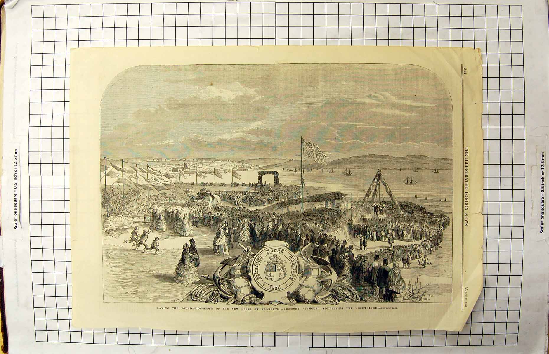 Old 1860 Foundation-Stone Docks Falmouth Viscount Addressing Assembla Victorian