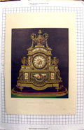 Original Old Antique Print Colour Time Piece Clock HousehPrince Wales