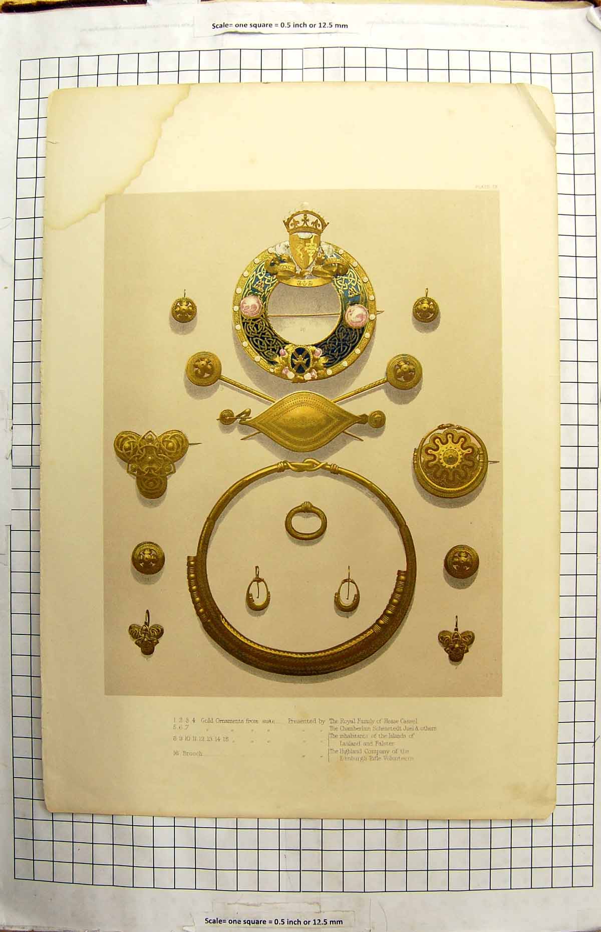 Antique Old Print GOrnaments Royal Family Hesse Cassel Laaland Falster Brooch