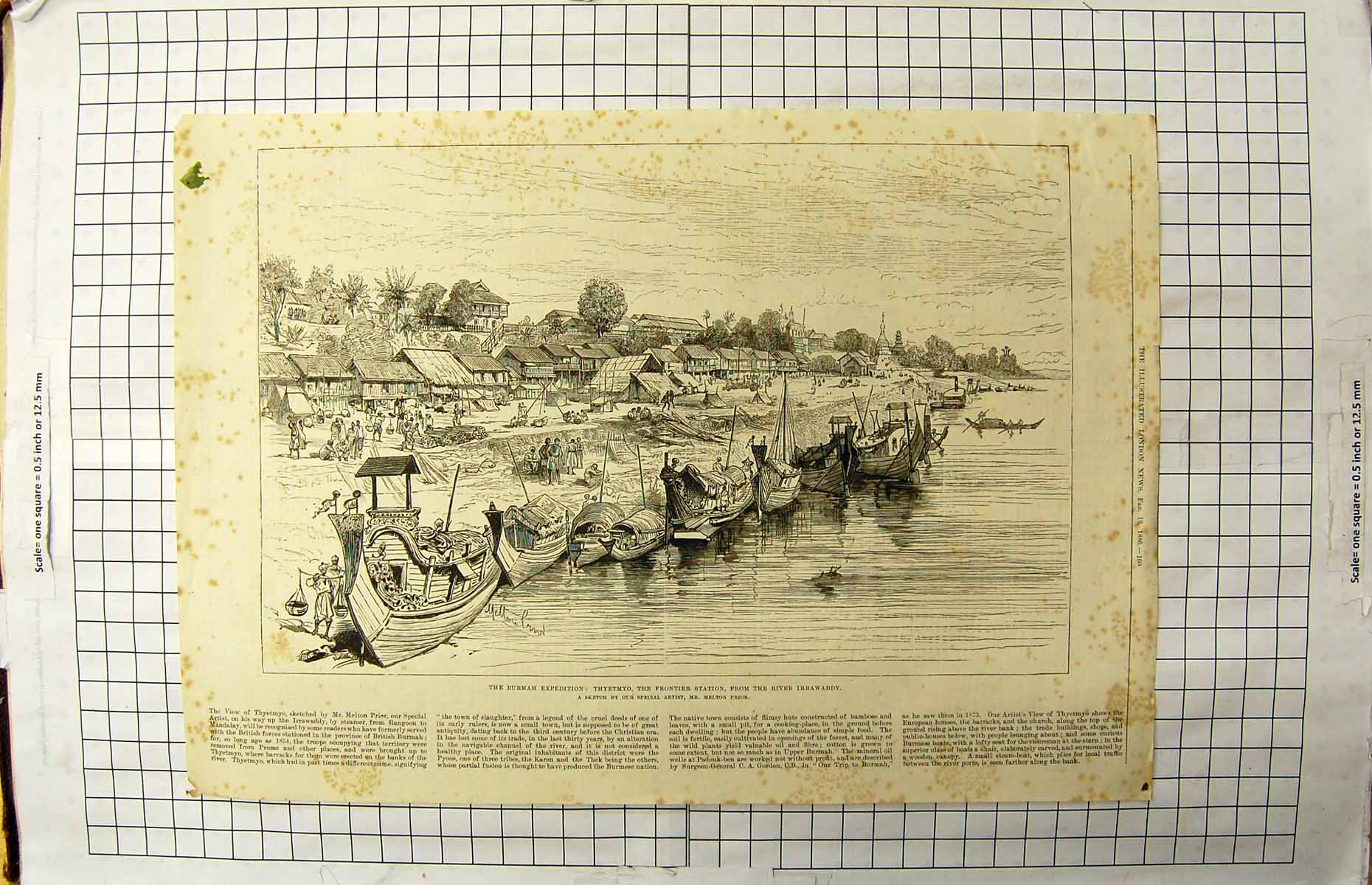 Old 1886 Burmah Expedition Thyetmyo Frontier Station River Irrawaddy Victorian