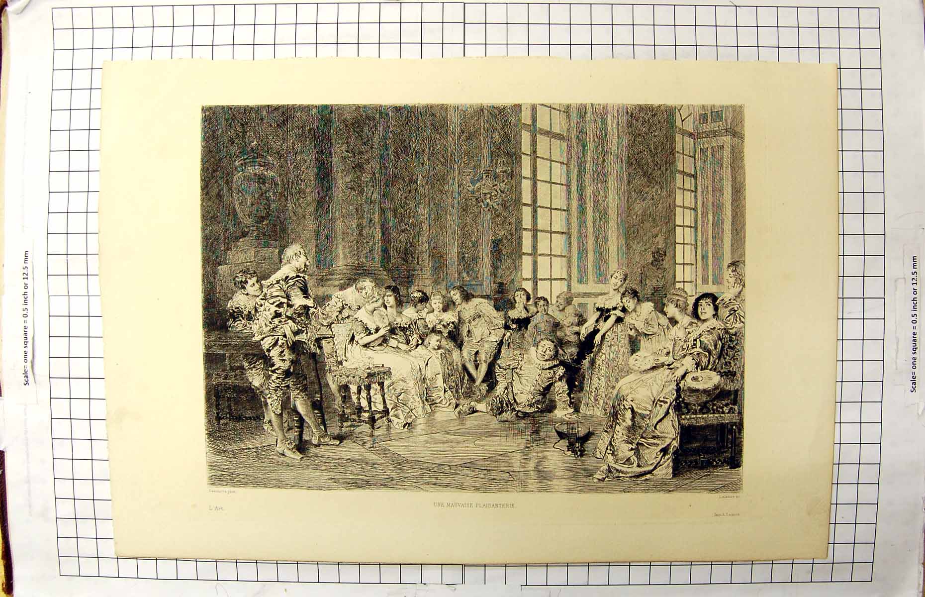 Original Old Antique Print Scene Une Mauvaise Plaisanterie Men Ladies Romance