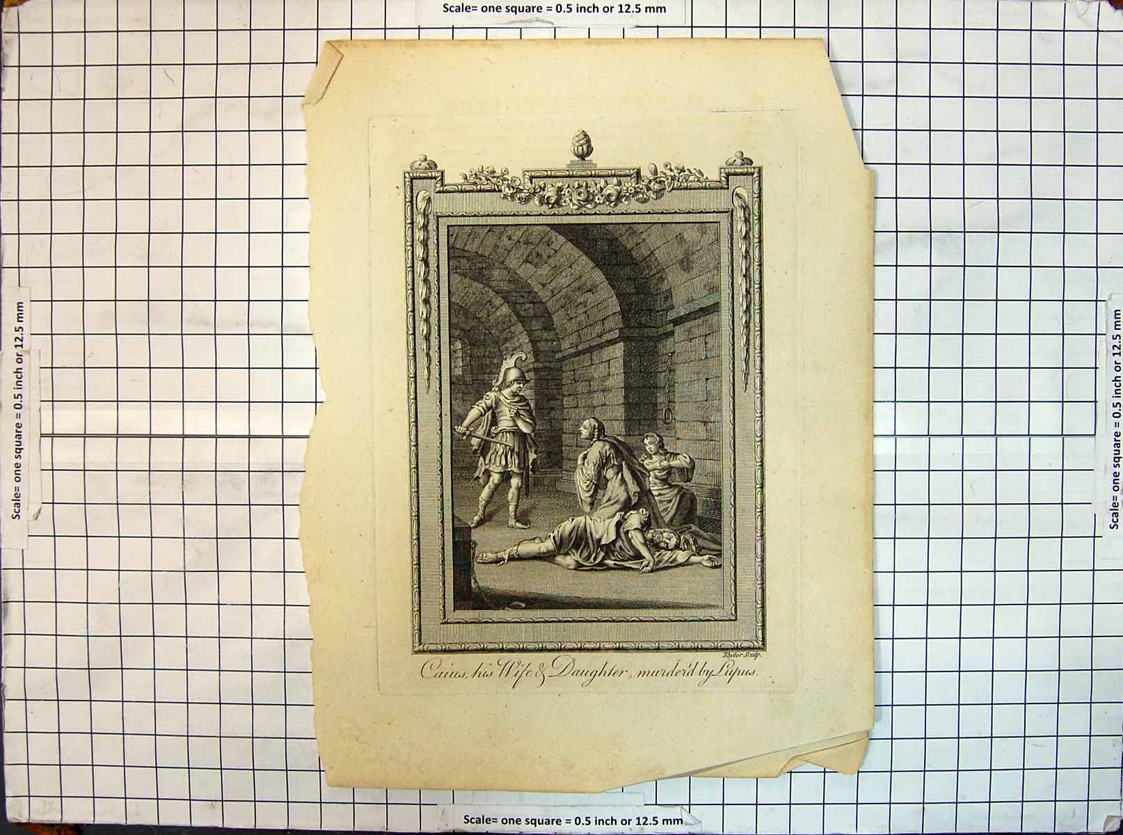 Original Old Antique Print Scene Caius Wife Daughter Murdered Lupus