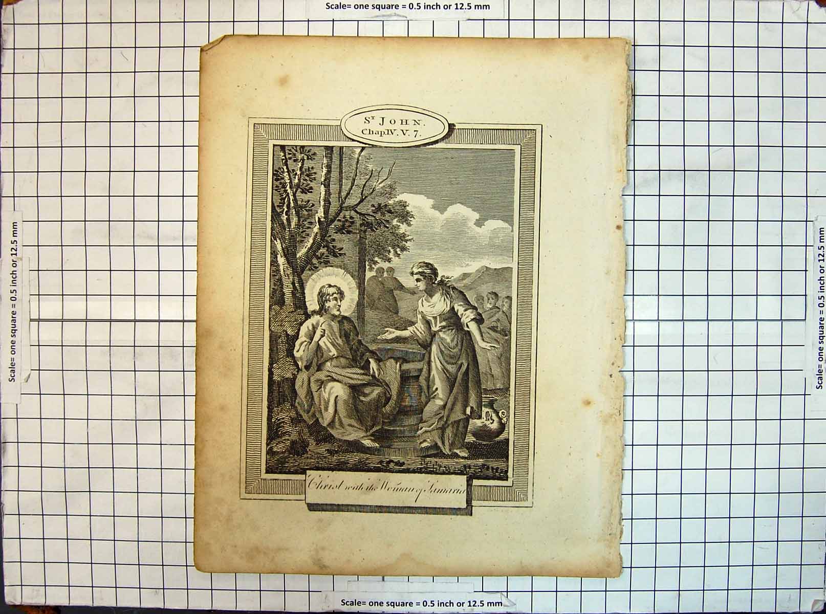 Original Old Antique Print Religion St. John Jesus Christ Samaris
