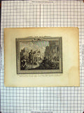 Original Old Antique Print Jonah Entering City Journey People Cook Engraving
