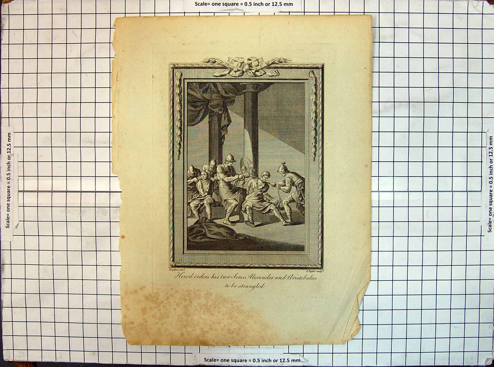 Antique Old Print Herod Orders Sons Alexander Aristobulus Strangled Religion