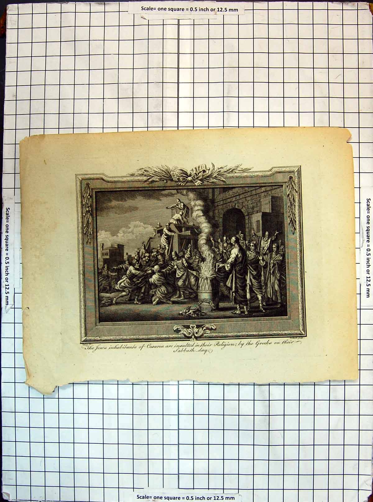 Antique Old Print Scene Jews Inhabitants Cesarea Religion Greeks Sabbath-Day