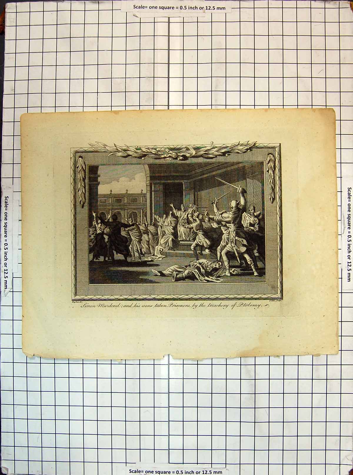 Original Old Antique Print Simon Murdered Sons Taken Prisoners Treachery